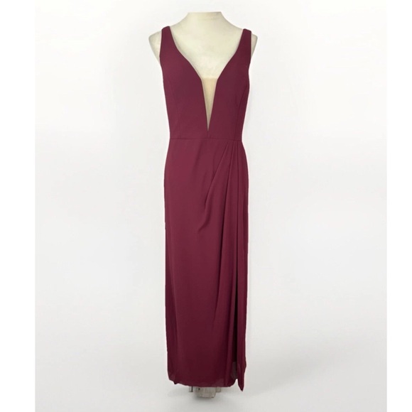 NWT David’s‎ Bridal Wine Gown Formal Dress Sleeveless Slit Pockets Women14 - Picture 1 of 16